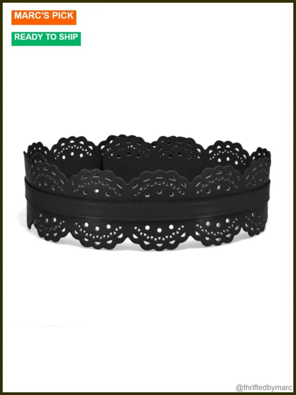Wide Leather Waist Belt with Vintage Floral Design and Adjustable Prong Buckle